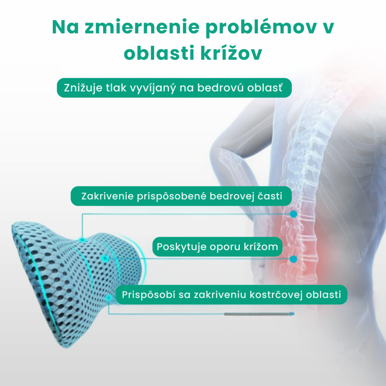Vankúš Lumbalex zmierňuje bolesť krížov, podopiera chrbticu a prispôsobuje sa zakriveniu v oblasti kostrče.